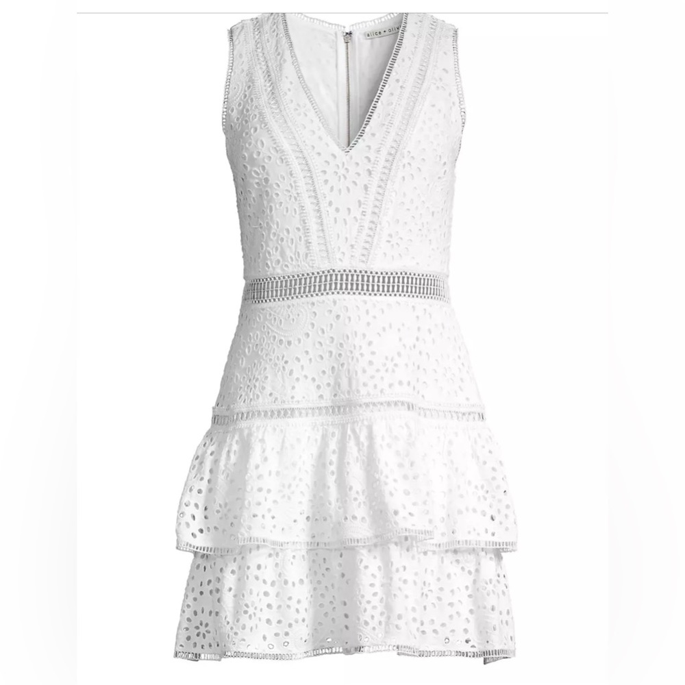Alice & Olivia Tonie Embroidered Eyelet Dress white size 0